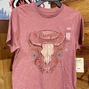Wrangler Womens Pink Steer Skull Graphic Tee